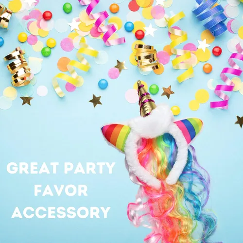 Vista 6 de Needzo Diadema de unicornio con accesorio para el cabello de melena de arcoíris
