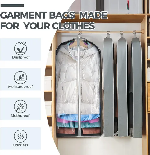 Vista 22 de 10 bolsas de ropa de 40 pulgadas para colgar ropa, bolsas transparentes para almacenamiento de ropa, bolsas de ropa para guardar ropa, bolsas