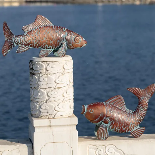 Vista 8 de Juego de 2 esculturas de peces Koi para exteriores, estatua de jardín, estanque, peces, patio, esculturas y estatuas de Koi de cobre antiguo