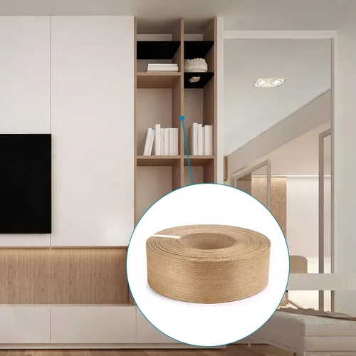 Vista 8 de Skelang Cherry - Rollo de 2" x 50' de chapa de madera para borde, sin planchar, con adhesivo termofusible, cinta de madera flexible