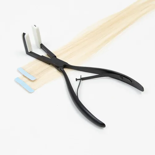 Vista 7 de Cinta en herramienta de extensión, alicates de sellado de extensiones de Alicates negros de acero inoxidable con almohadillas antideslizantes