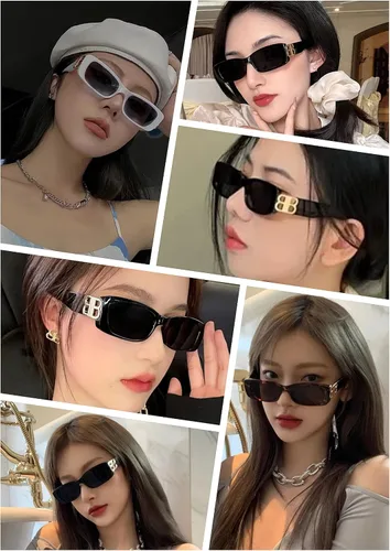Vista 2 de Gafas de sol cuadradas rectangulares pequeñas Y2K de 5 piezas a granel para mujer UV400, Negro