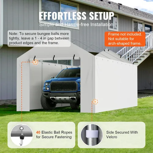Vista 46 de VEVOR Cobertizo Tienda de Almacenamiento Exterior Portátil Resistente de 6 x 8 x 7 pies, Refugio de Cochera Garaje Impermeable con Puerta Enrollable