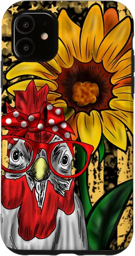 Vista 8 de iPhone 16 doméstico pollo vidrio bandera americana girasol retro divertido caso