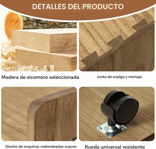 Vista 5 de KIRIGEN Soporte de torre de madera para computadora con ruedas, carrito de Carrito de madera de 15.74 x 9.84 x 5.12 pulgadas con 4 ruedas giratorias