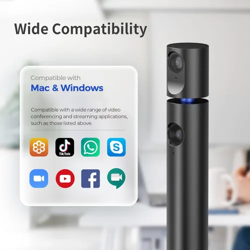 Vista 5 de CZUR Halo X Pro Cámara Web Dual para PC, Cámara Web 1080P con Micrófono, Cámara USB para Computadora, Vista de 90°, Plug & Play, Compatible