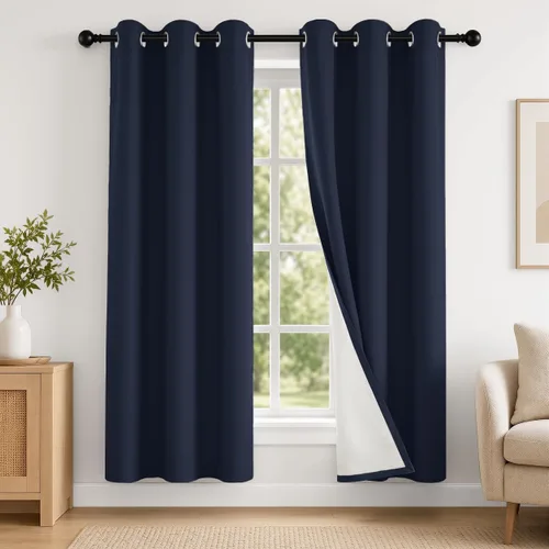 Vista 12 de 2 paneles de cortinas 100% opacas, de peso medio, con aislamiento térmico y ojales para dormitorio, sala de estar, tratamiento de ventana