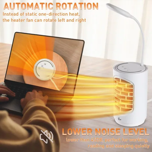 Vista 5 de Calentador de Espacio Eléctrico ibo Calentador de Cerámica Pequeño con Luz LED, Calentador de Ventilador de 600W 4 en 1 Calentador de Escritorio