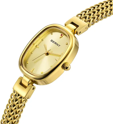 Vista 2 de BERNY Relojes pequeños de oro para mujer, impermeable, delicado, reloj de pulsera vintage para mujer, relojes analógicos de cuarzo para muñecas