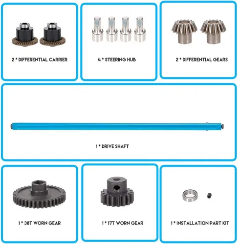 Vista 9 de GoolRC Kit de diferencial de metal para automóvil a control remoto, engranajes diferenciales 38T y 17T, eje de transmisión, eje de dirección