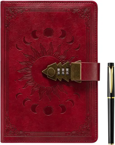Vista 19 de ZXHQ Diario A5 con candado, 120Gsm 224 Páginas Diario con Cerradura, Juego de Bolígrafos, Borde Marrón, Rellenable, Tapa Dura de Cuero, Bolsillo