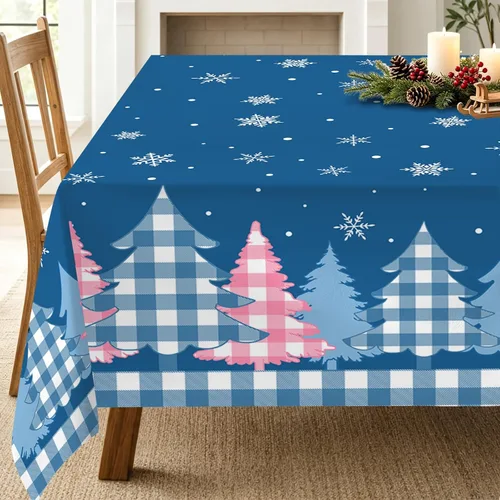Vista 13 de pinata Manteles de Navidad de 52 x 70 pulgadas, mantel rectangular con diseño de árboles de Navidad, diseño de búfalo negro, a cuadros, oblongos