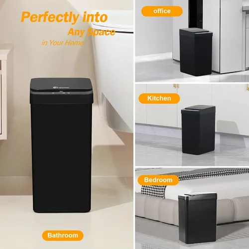 Vista 8 de Cubo de Basura Negro para Baño de 2.6 Galones, Basurero con Sensor de Movimiento Automático Sin Contacto, Cubo de Basura Pequeño Inteligente