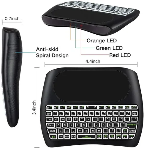 Vista 6 de Mini teclado inalámbrico D8 con panel táctil, teclado inalámbrico pequeño retroiluminado colorido, control remoto de mano para PC, Raspberry Pi 4