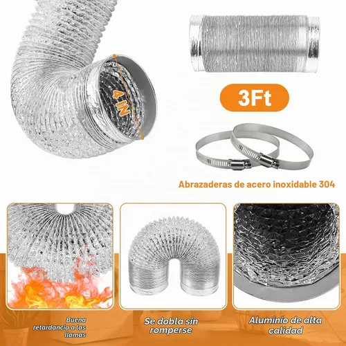 Vista 3 de Cenipar Manguera de ventilación para secadora, manguera de ventilación de conductos de 4 pulgadas, lámina de aluminio flexible sin aislamiento