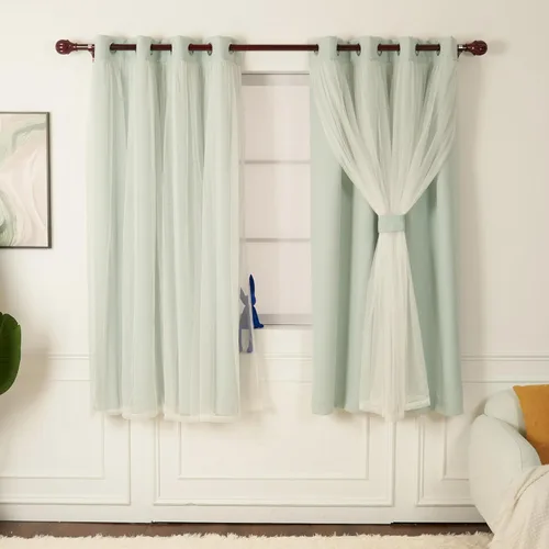 Vista 19 de INLINAS Cortinas opacas beige con superposición transparente, paneles térmicos y de reducción de ruido con ojales en la parte superior