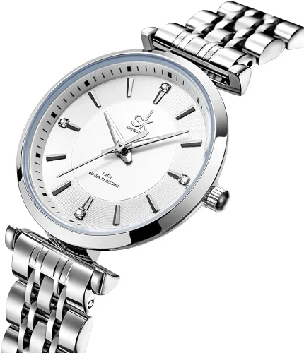 Vista 2 de SK Classic - Relojes de moda para mujer reloj de vestir de acero inoxidable sólido correa de cuero genuino