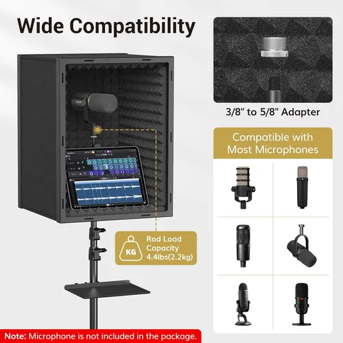 Vista 5 de TONOR - Protector de aislamiento de micrófono para estudio con soporte