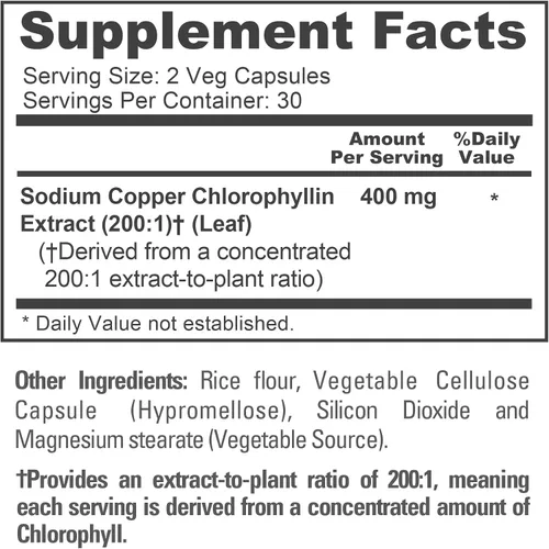 Vista 4 de Concentrado de clorofila, sin OMG, 400 mg, 60 cápsulas vegetales - 30 porciones