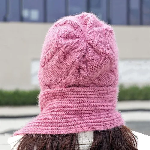 Vista 7 de Bufanda integrada de protección de oído resistente al viento, gorro de punto elástico cálido para mujer, bufanda con capucha para invierno