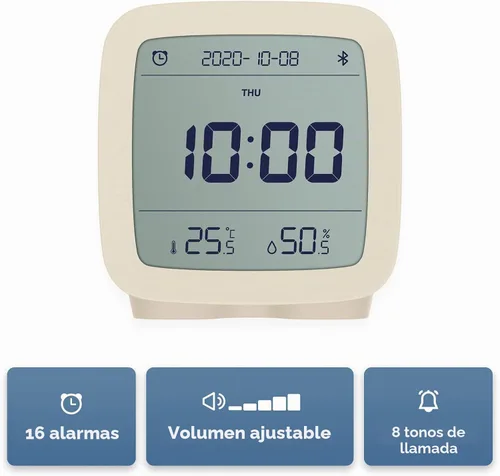 Vista 3 de qingping Reloj despertador digital Bluetooth inteligente con múltiples alarmas, funciona con pilas, pequeño reloj despertador con pantalla de Beige