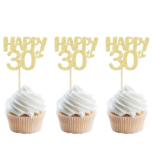 Vista 12 de Gyufise Paquete de 24 adornos dorados para cupcakes número 10 para celebrar cumpleaños de 10 años, bodas, aniversarios, fiestas, suministros