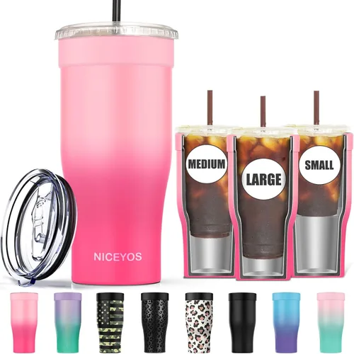 Vista 12 de Funda universal para café helado - Funda aislante reutilizable de acero inoxidable de doble pared mejorada para bebidas frías, se ajusta a tazas