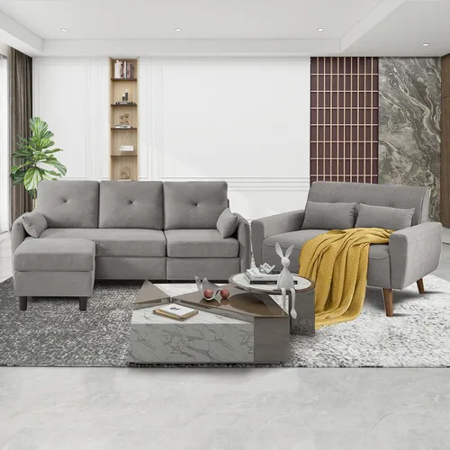 Vista 10 de Juego de sofá modular convertible, sofá en forma de L de 77 pulgadas con otomana y sofá biplaza de 48 pulgadas, sofás modernos para sala de estar