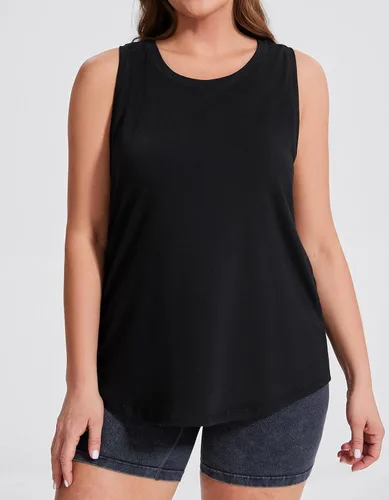 Vista 4 de sissycos Camisetas deportivas sin mangas con espalda cruzada para mujer, ajuste holgado Negro