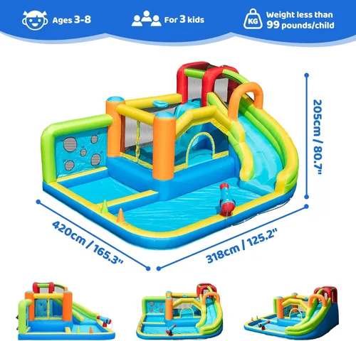 Vista 2 de Doctor Dolphin Casa inflable de rebote de agua, casa inflable para niños grandes, tobogán acuático para patio trasero, parque acuático inflable