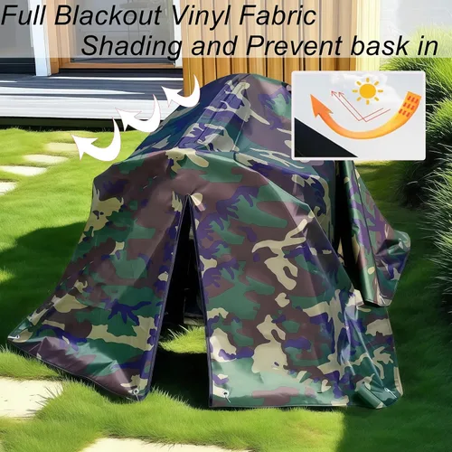 Vista 6 de Casa plegable para gatos callejeros para exteriores, 23.6 pulgadas, refugio aislado acolchado verde militar con mosca impermeable de camuflaje, 2