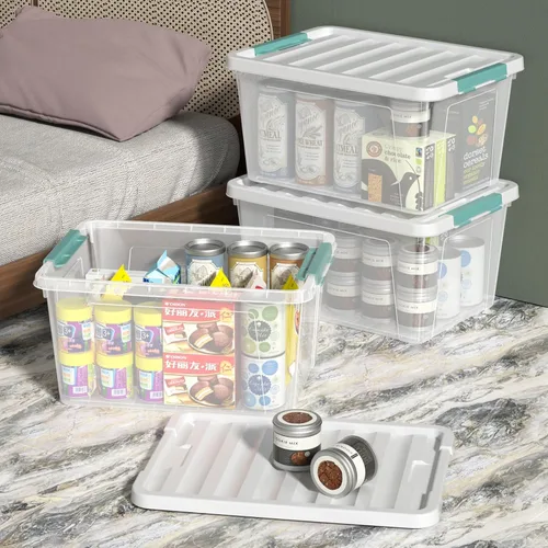 Vista 6 de 6 paquetes de contenedores de plástico transparente de 35 L con tapas, cajas de almacenamiento grandes