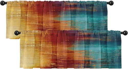 Vista 12 de Emvency Paquete de 2 cenefas para ventana, cortinas opacas de arte moderno abstracto azul, cortinas ajustables para ventanas, sala de estar, cocina