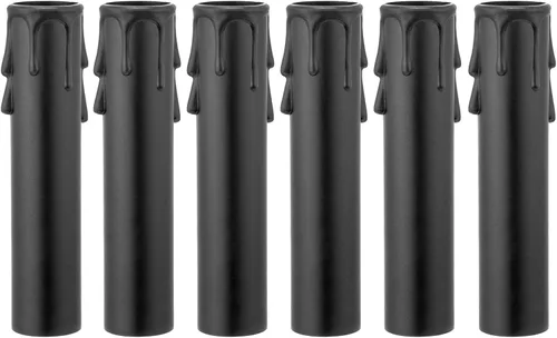 Vista 2 de Juego de 6 fundas para velas de goteo, base de candelabro, 4 pulgadas de alto, color negro