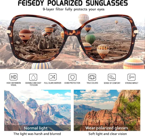 Vista 4 de FEISEDY Lentes de sol polarizados para mujer, marco de color elegante y moderno para mujer, protección UV400 B2760
