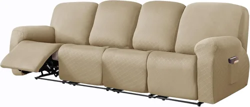 Vista 27 de vctops Funda reclinable con diamantes de 4 piezas, funda elástica para sofá reclinable de 1 plaza, protector suave y sólido para muebles con correa