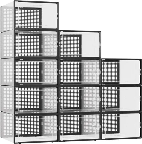 Vista 17 de Kuject Cajas de almacenamiento de zapatos grandes, 12 unidades, organizador Negro