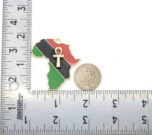 Vista 3 de Sartén ojo de Heru de color en ANKH, Ankh en África mapa colgante 6mm. 24" Multi collar de abalorio de madera en tono de oro