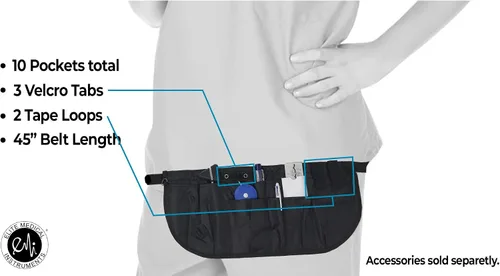 Vista 3 de EMI ROYAL - Delantal médico de nailon para enfermera, organizador de cinturón de almacenamiento - Tamaño grande - Cuenta con 10 bolsillos