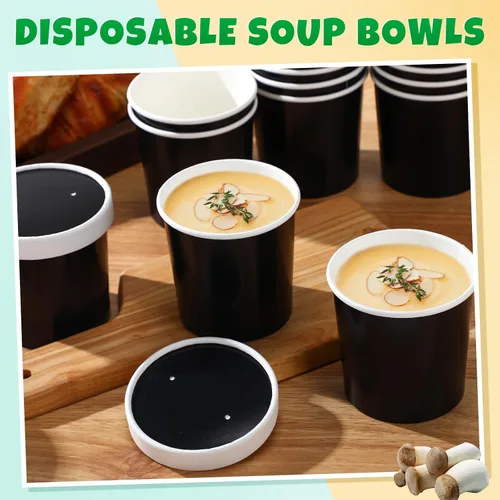 Vista 4 de Irenare 100 vasos de papel para helado de 12 onzas con tapas, cuencos desechables para postres, recipientes de sopa caliente, recipientes de papel