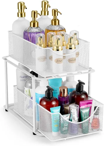 Vista 15 de Sorbus Organizador de metal para debajo del fregadero de 2 niveles para baño, cocina, cajones deslizantes de malla de acero fuerte para debajo