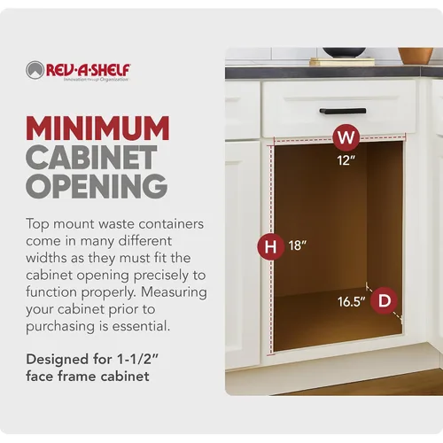 Vista 4 de Rev-A-Shelf Basurero de cocina extraíble individual para debajo del gabinete, 35 cuartos de galón con profundidad reducida, toboganes de extensión