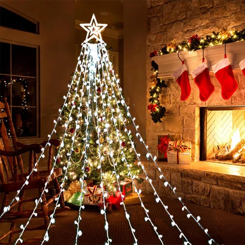 Vista 6 de Aokudoni - Decoración de Navidad para exterior, 12.6 pies, 350 luces LED, 8 modos, luces de estrella de Navidad para exterior para casa, patio, Azul