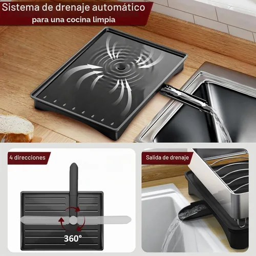Vista 5 de Escurridor de platos, 2 niveles plegables de acero inoxidable para encimera de cocina, escurridor de platos grande multifuncional con boquilla