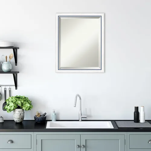 Vista 6 de Amanti Art - Espejo de baño blanco para sobre lavabo, espejo de tocador rectangular Morgan blanco azul de 22x18, marco de madera moderno pequeño, se