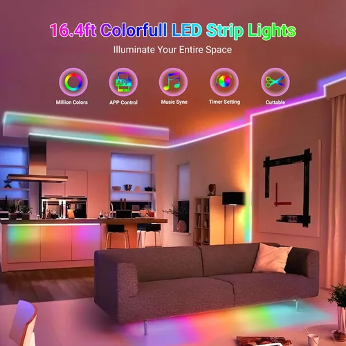 Vista 2 de Tira de luces LED WS2812B de 16.4 pies, 5 V, 150 LED RGB IC 5050SMD direccionables individuales – PCB blanco flexible IP30-30LEDs/m MagicRGB Dream