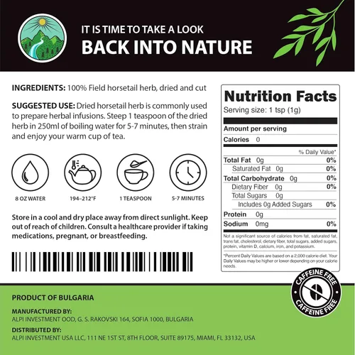 Vista 2 de Alpi Nature Hierba de cola de caballo 4.4 oz 4.41 oz, hierba seca de cola de caballo para la preparación del té, té de hierbas sueltas