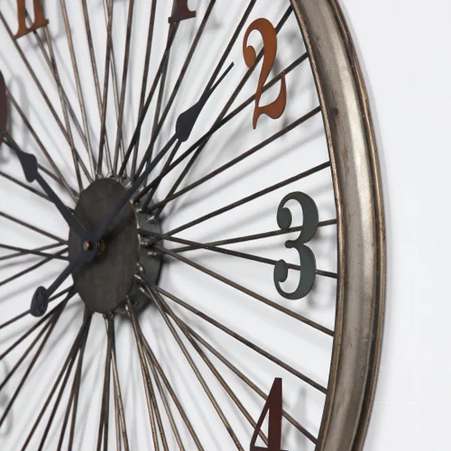 Vista 5 de Wall Clock60CM Large Vintage Metal Wall Clock, Retro Style Wall Clock,Household Bedroom Iron Art Clock Wall - Bicycle Wheel
