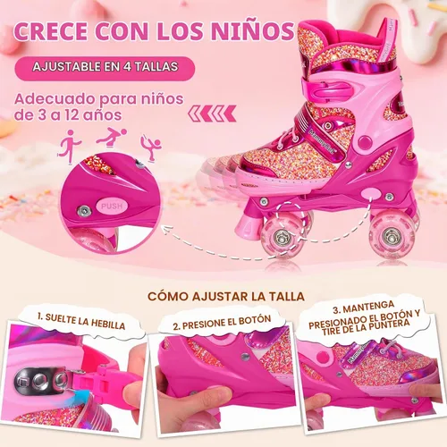 Vista 2 de Mammygol Patines para niñas, 4 tamaños ajustables con ruedas iluminadas, para niños Caramelo