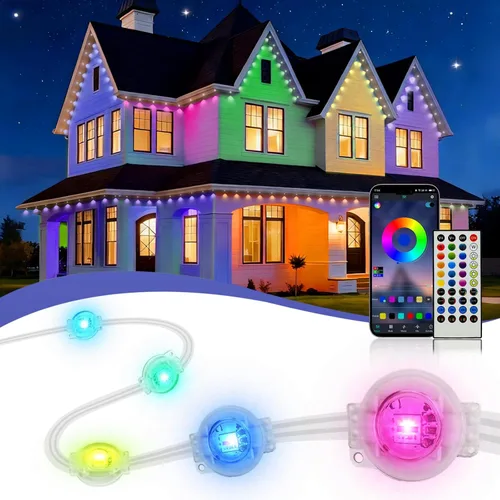 Vista 10 de XINKAITE 100ft Permanent Outdoor Lights for House, 2025 Eave Lighting with App/Remote Control, IP67 Waterproof smartlight for Christmas, Halloween